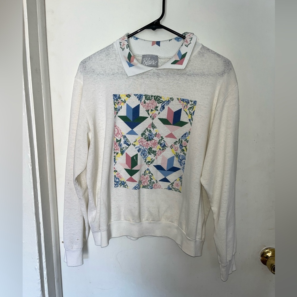 Blair Cream Sweatshirt with Multicolor Floral Geometric Panel